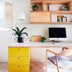 shelf above the table with a drawer