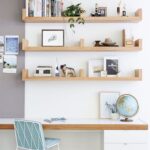 shelf above the table with a globe