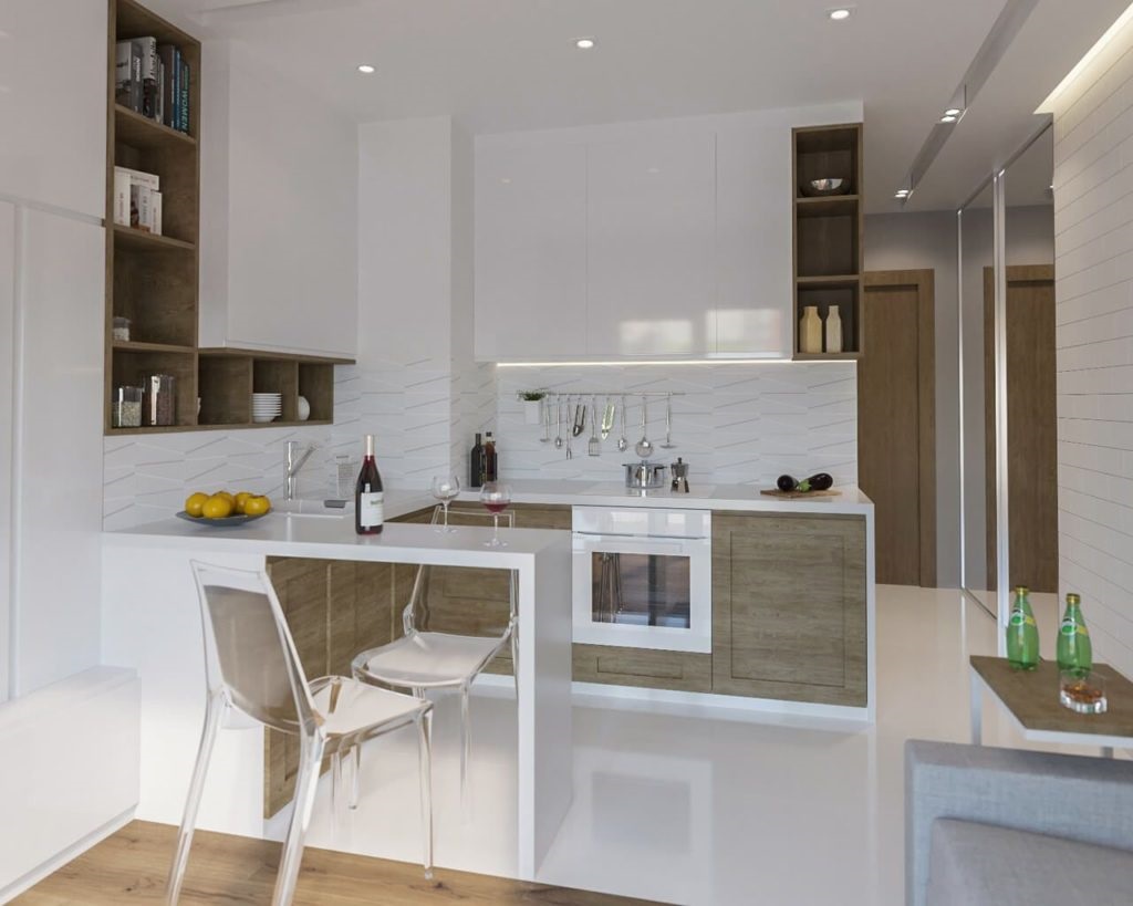 bar counter in the kitchen