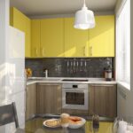 yellow kitchen with cupboards