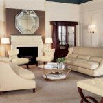 living room with beige furniture