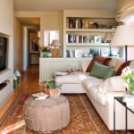 living room with round pouf