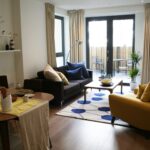 living room with glass door