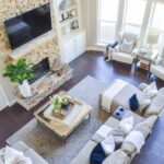 living room with tv over the fireplace