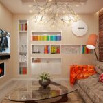 living room with colorful books