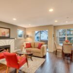 living room with red armchair