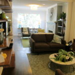 living room with brown sofa