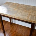 table with decoupage newspapers