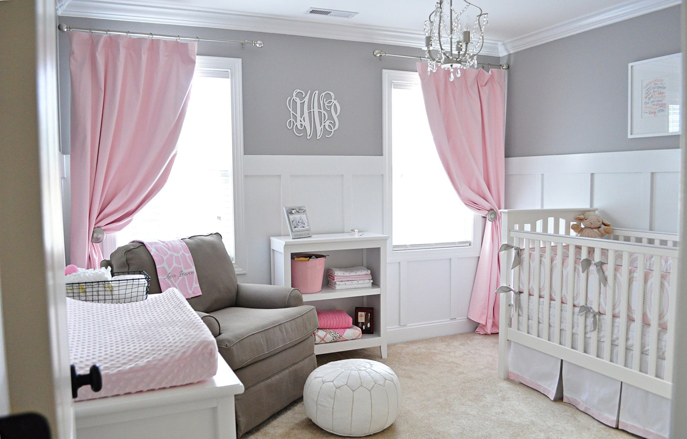 pink curtains in the nursery