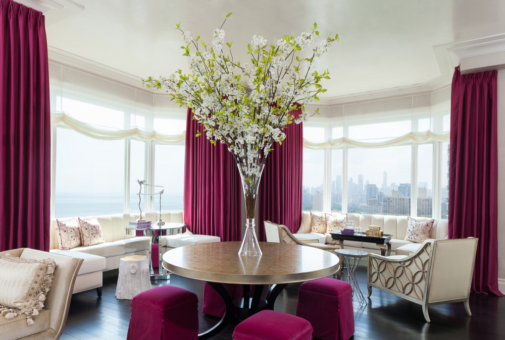 pink curtains in the living room