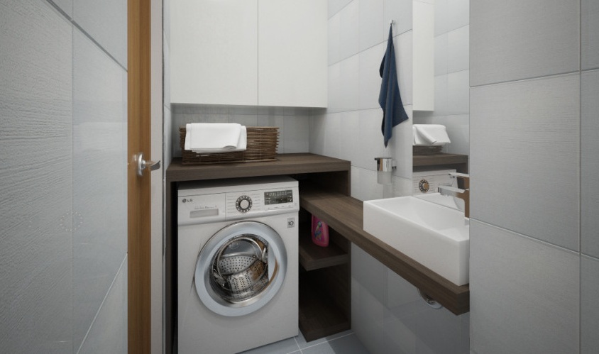 cabinet above the washing machine in the bathroom