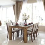 brown curtains in the dining room