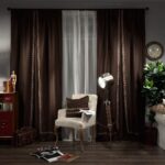 brown curtains in the room