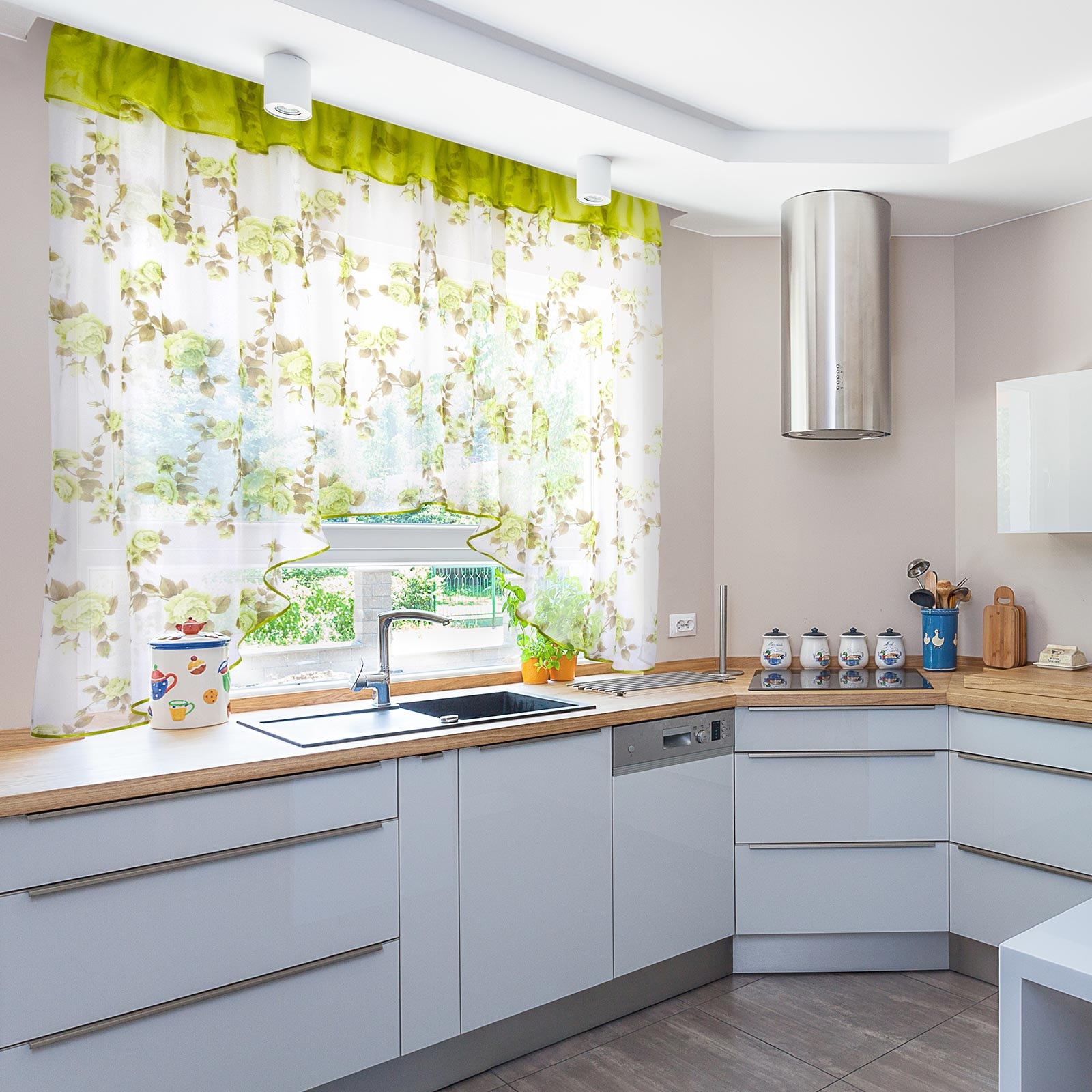 colored curtains in the kitchen