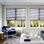 curtains on the windows roller blinds gray