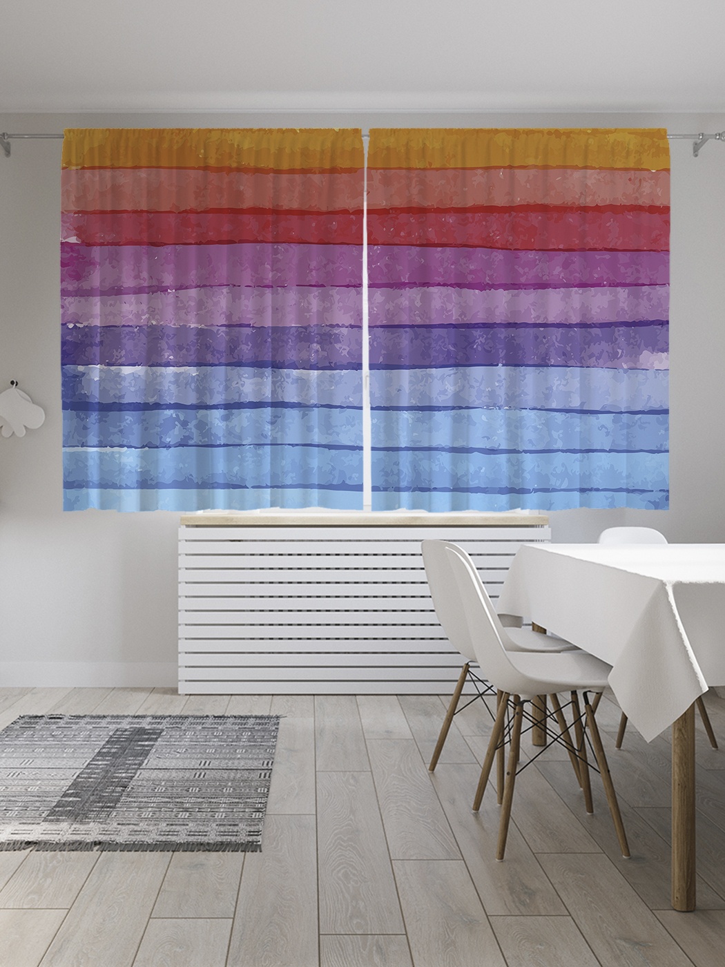 rainbow curtains indoors