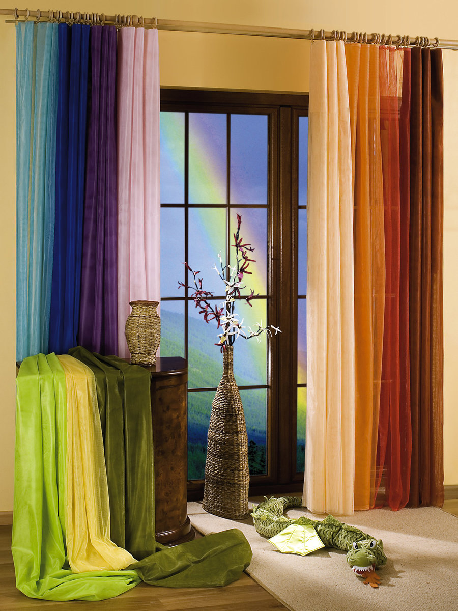 rainbow curtains in the hall