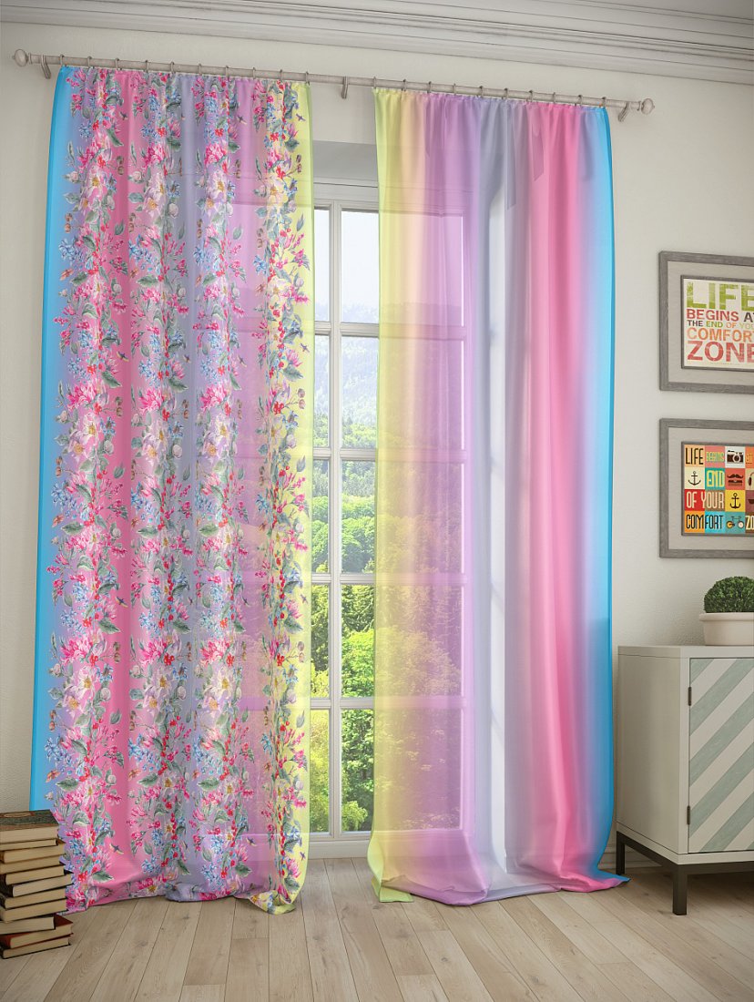 multicolor curtains in the interior