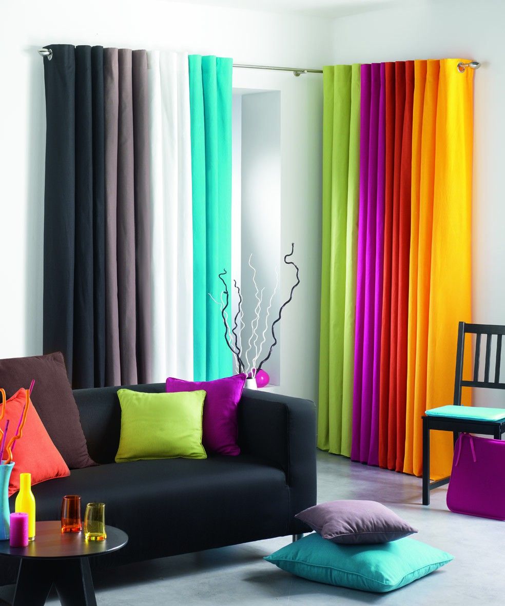 rainbow curtains in the living room