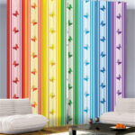 curtains rainbow striped with butterflies