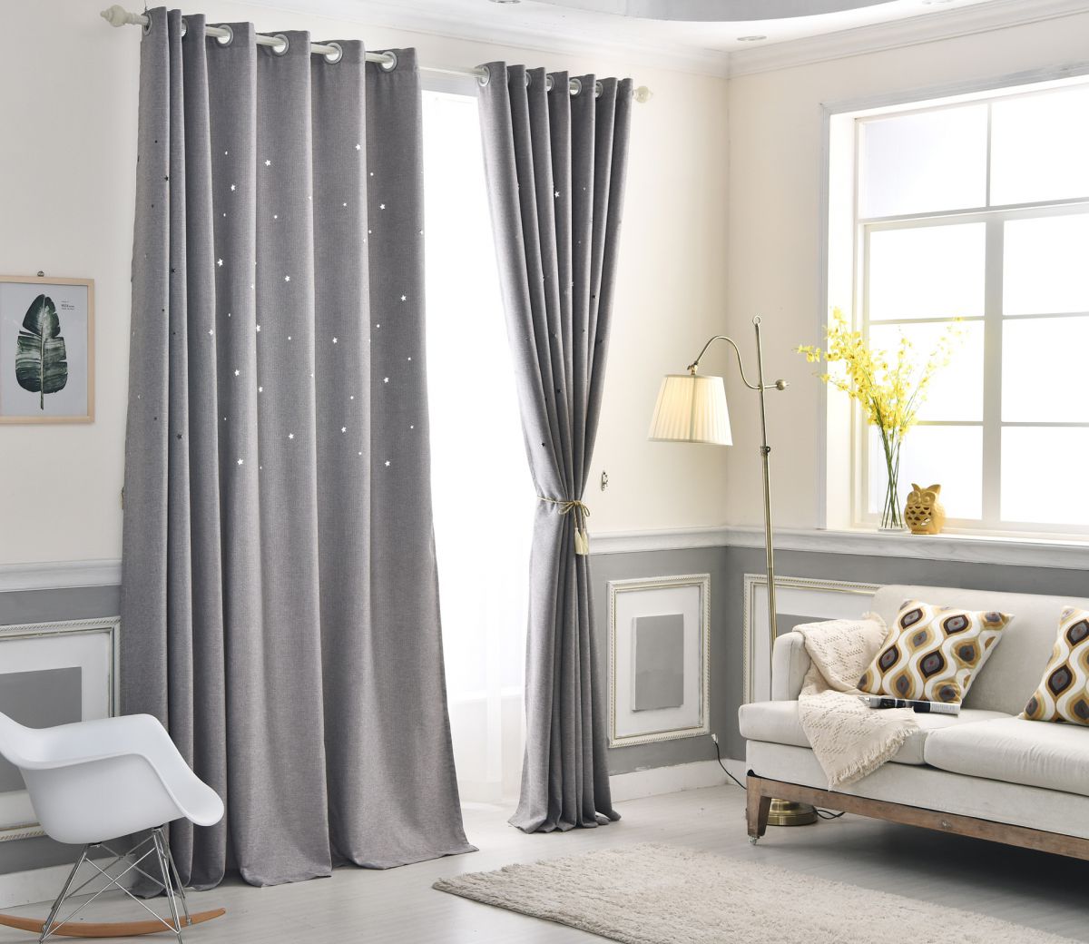 curtains on grommets in the living room