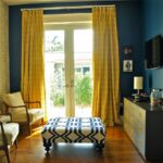 mustard curtains in the living room