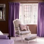 purple curtains with armchair