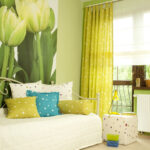 light green curtains in the bedroom