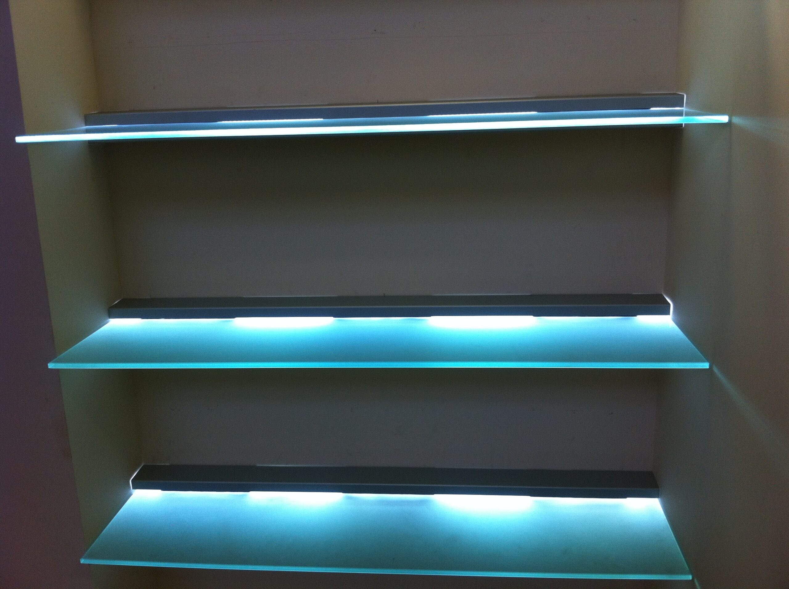 glass shelves in the closet