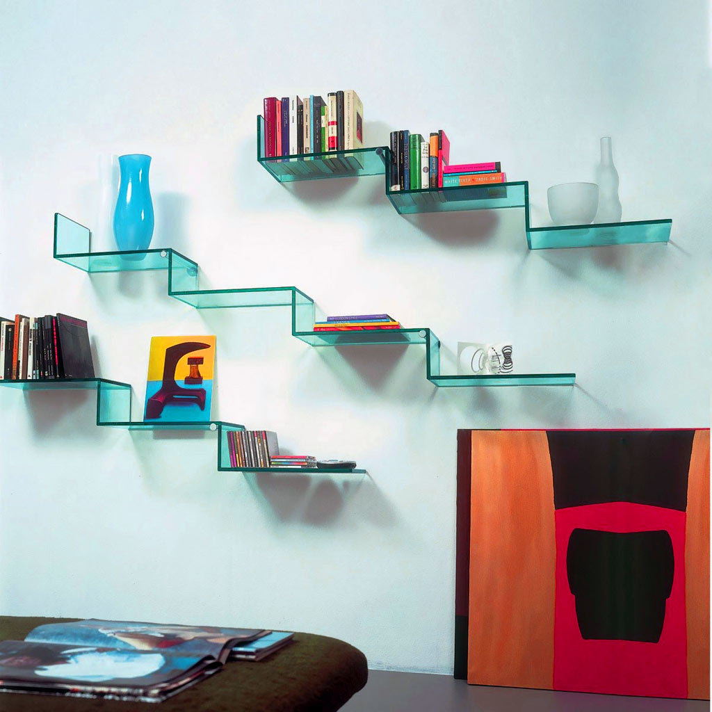 glass shelves on the wall photo design