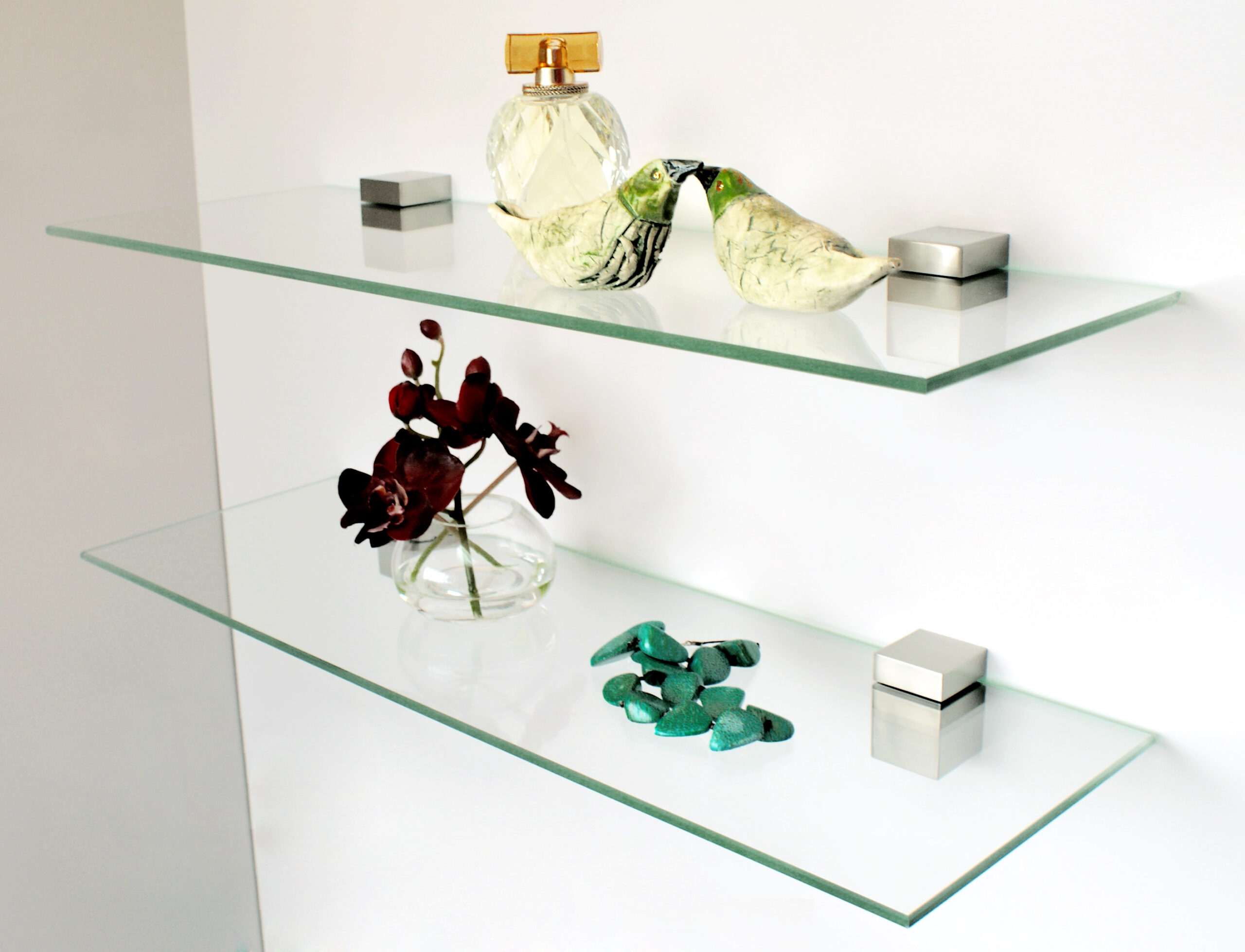 glass shelves on the wall photo