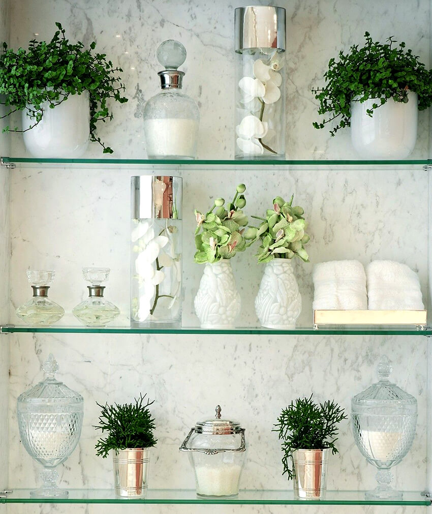 glass shelves on the wall design ideas