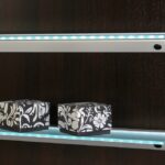 glass shelves on the wall with illuminated photo ideas