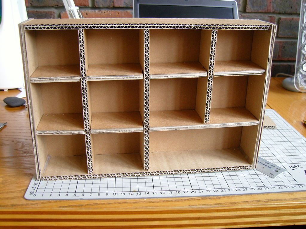 shelving made of cardboard boxes