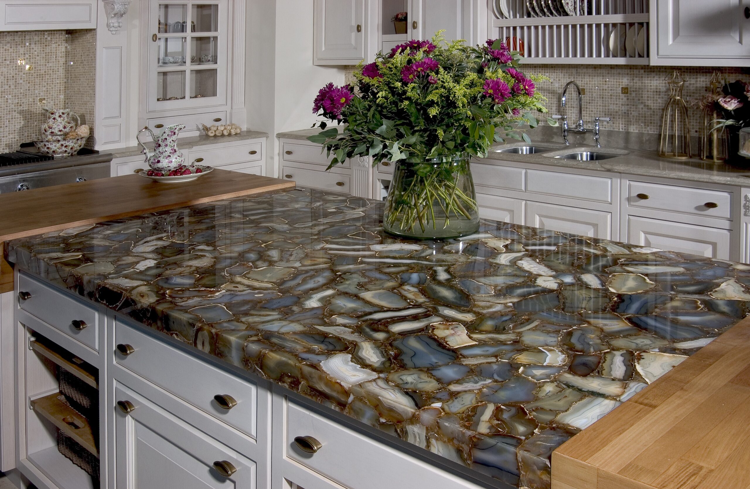 stone countertop in the kitchen