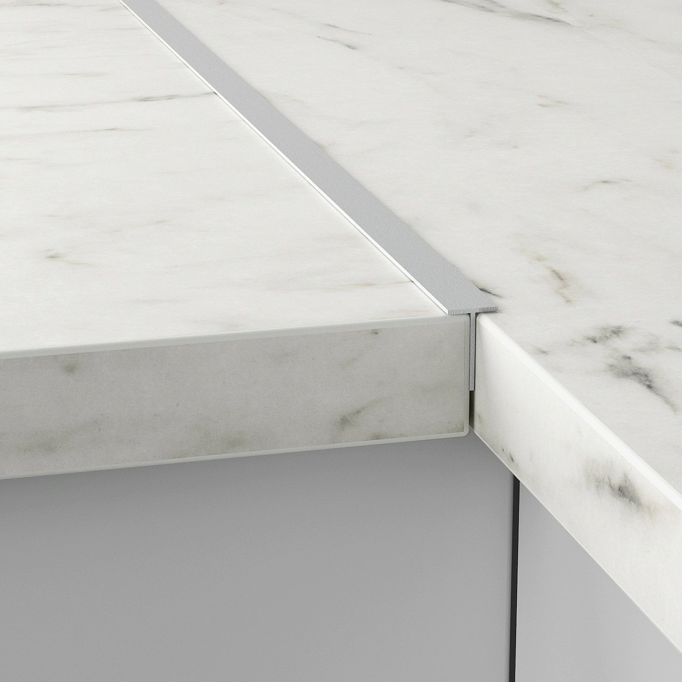 the joint of the countertop in the kitchen with the profile