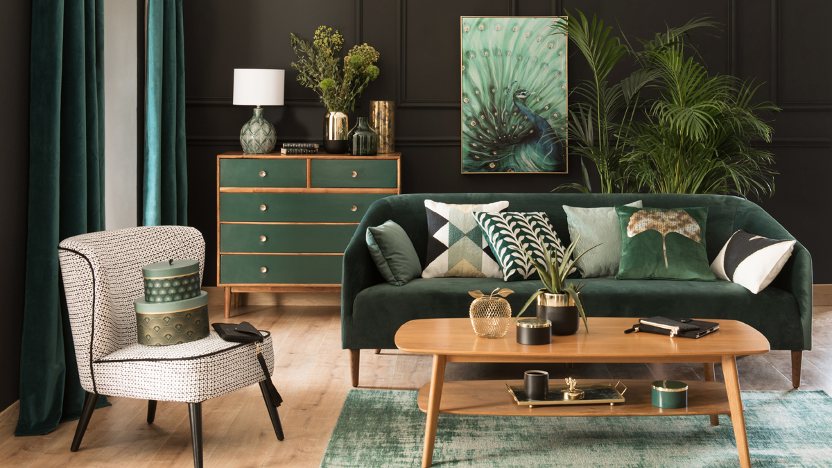 dark green sofa interior photo