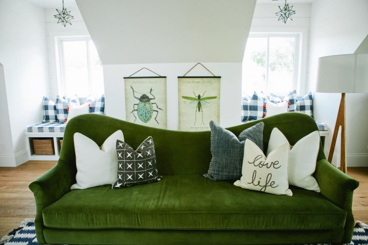 dark green sofa in the nursery