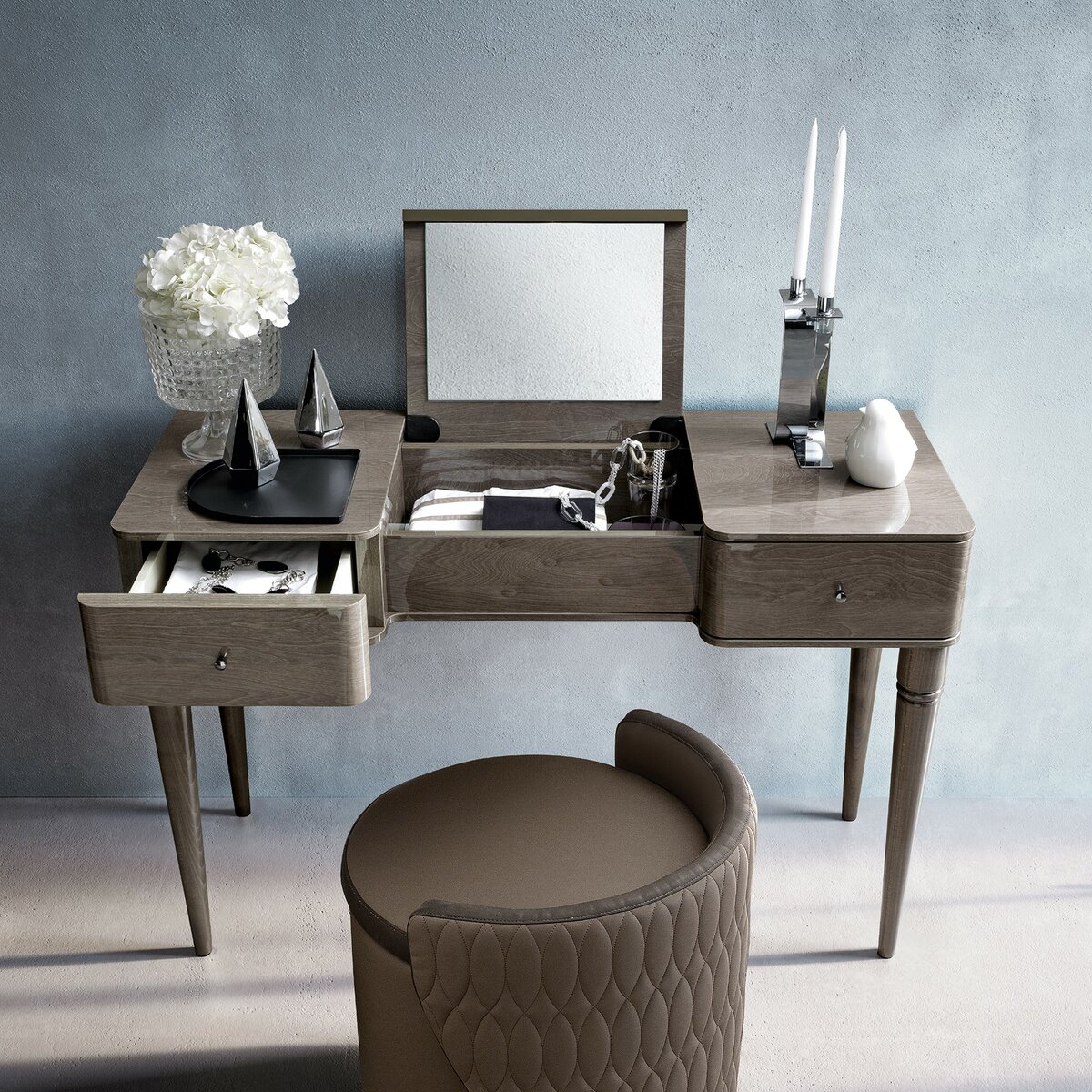 table with folding mirror