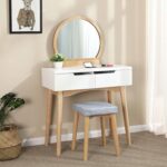 dressing table with round mirror