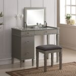 gray dressing table with pouf