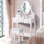 dressing table with white pouf