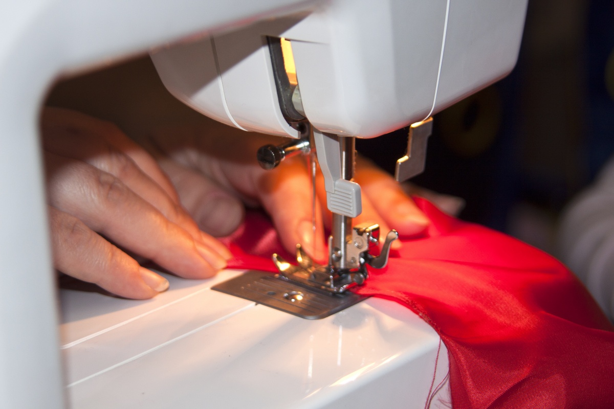 sewing curtains on a typewriter