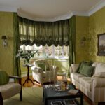 Viennese curtains in olive color