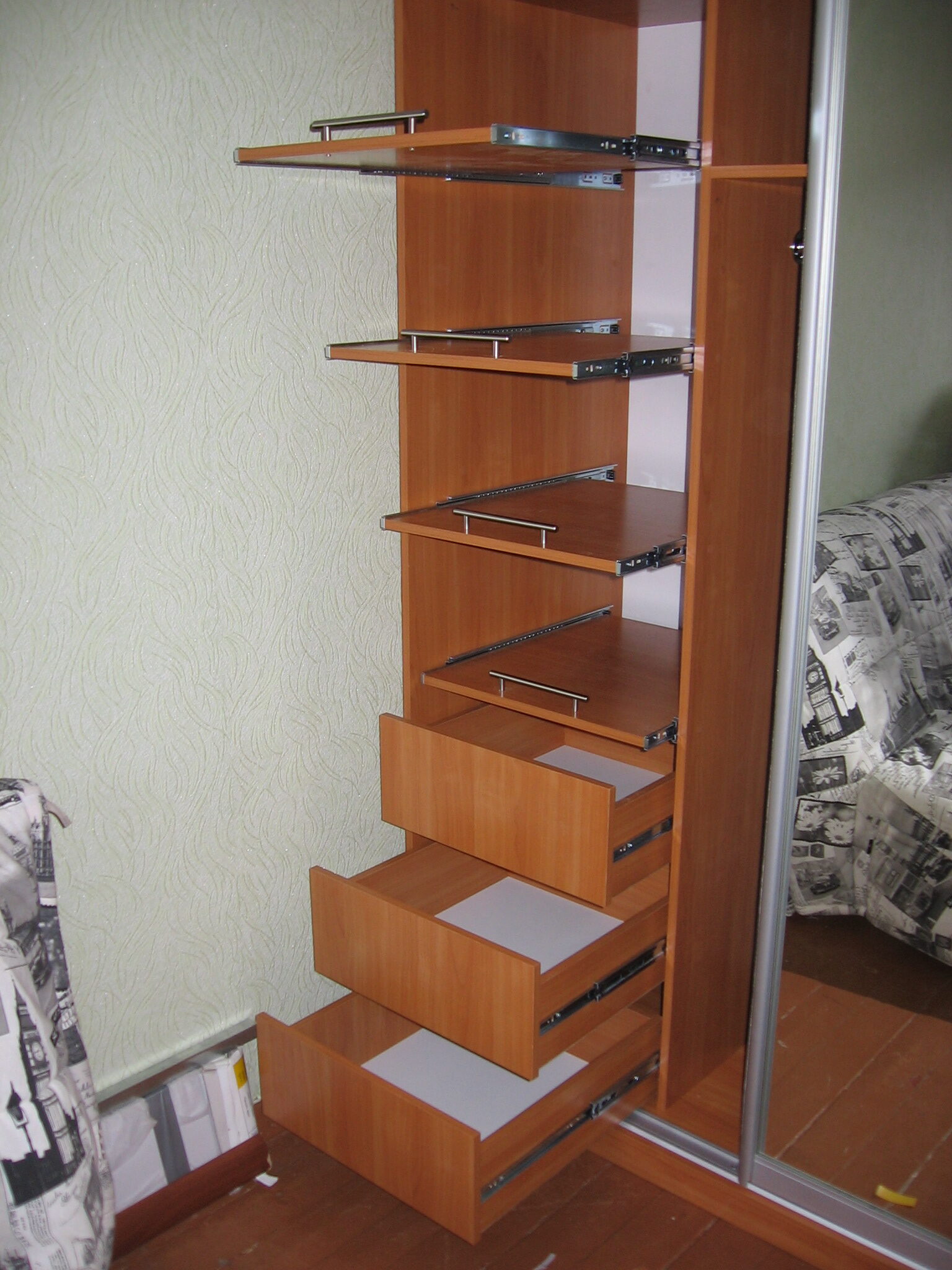 pull-out shelves in the closet