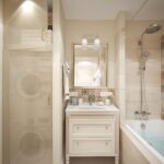 built-in wardrobe in the bathroom with chest of drawers