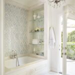 built-in wardrobe in the bathroom with shelves