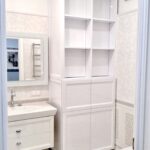 built-in wardrobe in the bathroom with cells