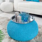 knitted pouf turquoise