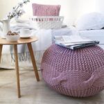 knitted pouf purple